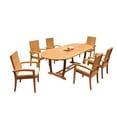 thumbnail image 4 of Grade-A Teak Dining Set: 6 Seater 7 Pc: 94" Mas Oval Trestle Leg Table And 6 Goa Stackng Arm Chairs Outdoor Patio WholesaleTeak #51GO1307, 4 of 6