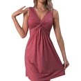 thumbnail image 3 of Women'S Twist Front V Neck Tank A Line Dress Ruffle Summer Elegant Sleeveless Club Party Tunic Bodycon Mini Sundress Red M, 3 of 9
