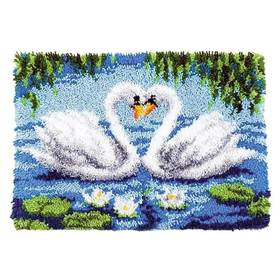 Latch hook rug kit,latch hook cushion kits,Swan Latch Hook Rug Kit for Adults Crocheting Carpet Rug Yarn Sofa Cushion Mat Tapestry DIY Carpet Arts Crafts 50×38cm/20*15in
