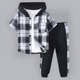 thumbnail image 2 of Godom Baby Boy Clothes Spring Summer Outfit Boys Clothes 3T 4T 5T 6T 7T Short Sleeve Plaid Hooded Top & Pants Two-Piece Suit,Black, 2 of 6