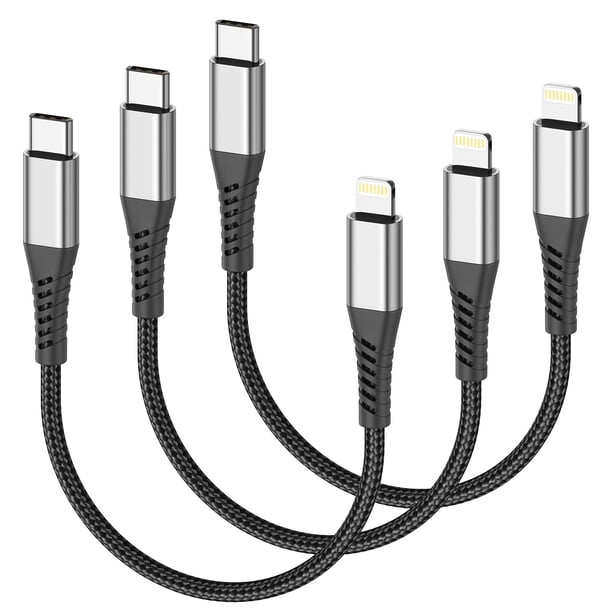 Cable USB C a Lightning Acevien, 15 cm, corto, paquete de 3 unidades para iPhone