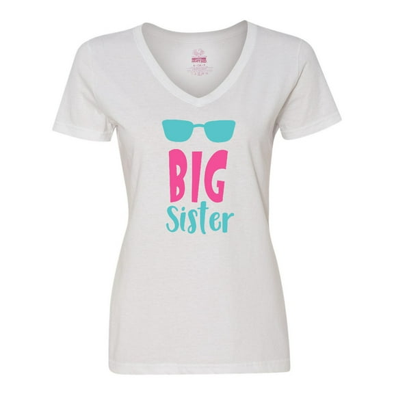 Inktastic Big Sister, Older Sister, Sunglasses - Blue Pink Women's V-Neck T-Shirt