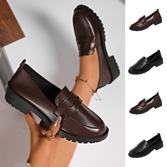 Fengqque Loafers for Women Business Casual Shoes Lightweight Leather Loafers Slip On Work Flats Women's Flat Shoes Brown 9.5(43)