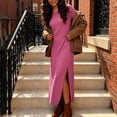 thumbnail image 5 of Ashirexll Casual Dresses for Women Winter Knit Long Sleeve Round Neck Solid Color Sweater Dress with Side Pockets and Side Slit Hem, 5 of 7