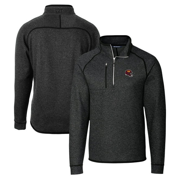 Men's Cutter & Buck  Charcoal Washington Commanders Helmet Mainsail Sweater-Knit Half-Zip Pullover Jacket