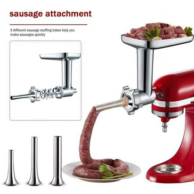 Metal Food Grinder Attachment for KitchenAid Stand Mixers, AMZCHEF Meat  Grinder with Burger Press Plate & Sausage Stuffer Attachment Pack 