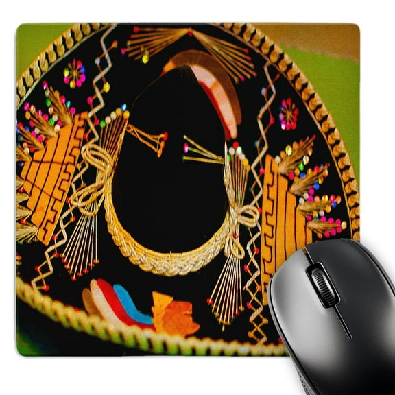 3dRose, A Large Mexican Hat Hanging on a Wall at a Restaurant In With Bright, Vibrant Yellow and Black, MousePad