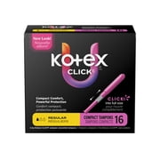 U by Kotex Click Compact Tampons, Regular, Unscented, 16 Count
