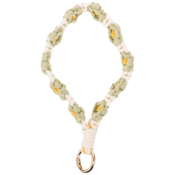 OUNONA Light Green Woven Phone Wrist Strap Keychain with Bohemian Style Floral Charm