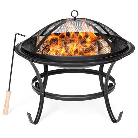 Best Choice Products 22-inch Outdoor Patio Steel BBQ Grill Fire Pit Bowl with Spark Screen Cover, Log Grate, Poker for Backyard, Camping, Picnic, Bonfire, Garden, (Best Bong For Under 100)