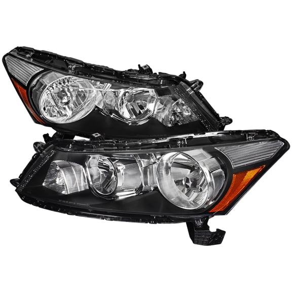 Factory Style Crystal Headlights w/ Amber Reflector (Matte Black Housing/Clear Lens) Made for and Compatible with 2008-2012 Honda Accord Sedan