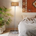 thumbnail image 3 of Rattan Floor Lamps for Living Room, Rattan Boho Floor Lamp, Chrome Metal Floor Lamp with Bulb, Rattan Fabric Double Shades, Farmhouse Rustic Floor Lamp, Standing Lamp for Living Room Bedroom Office, 3 of 9