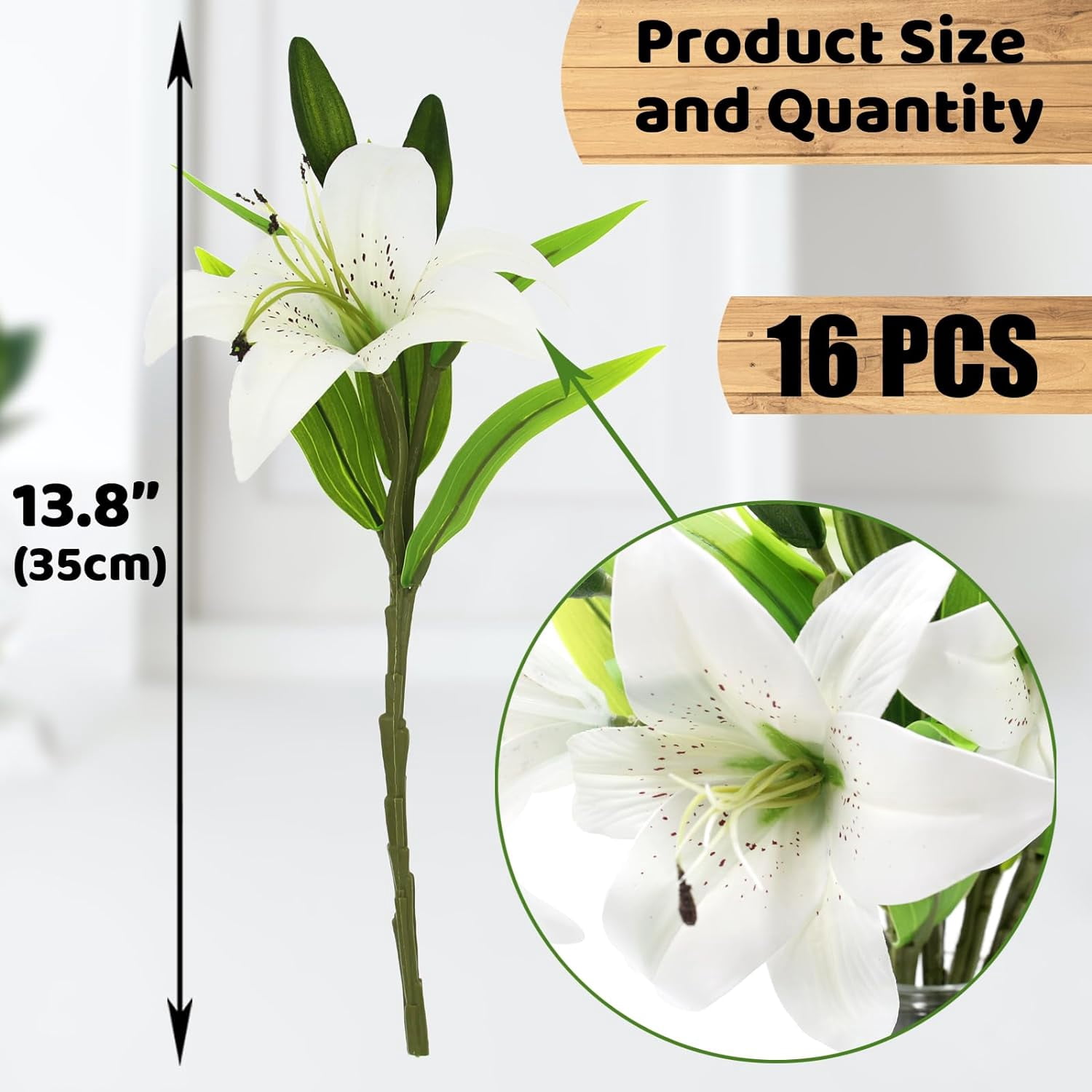 Artificial Tiger Lily Real Touch Fake Flowers for Wedding Home Party Garden Shop Office Decoration Plastic Lily Faux Flowers (White, 6)