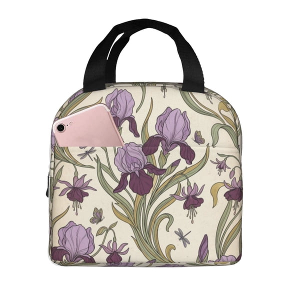 Flowers Lunch Box, Vintage Floral Artwork Design, Portable Insulated Cooler Bag For Men Women, Reusable Meal Carrier For Work And Daily Use