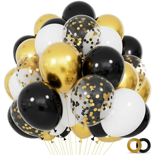 Globos de fiesta KUULBELA, 68 unidades, oro blanco y negro con confeti