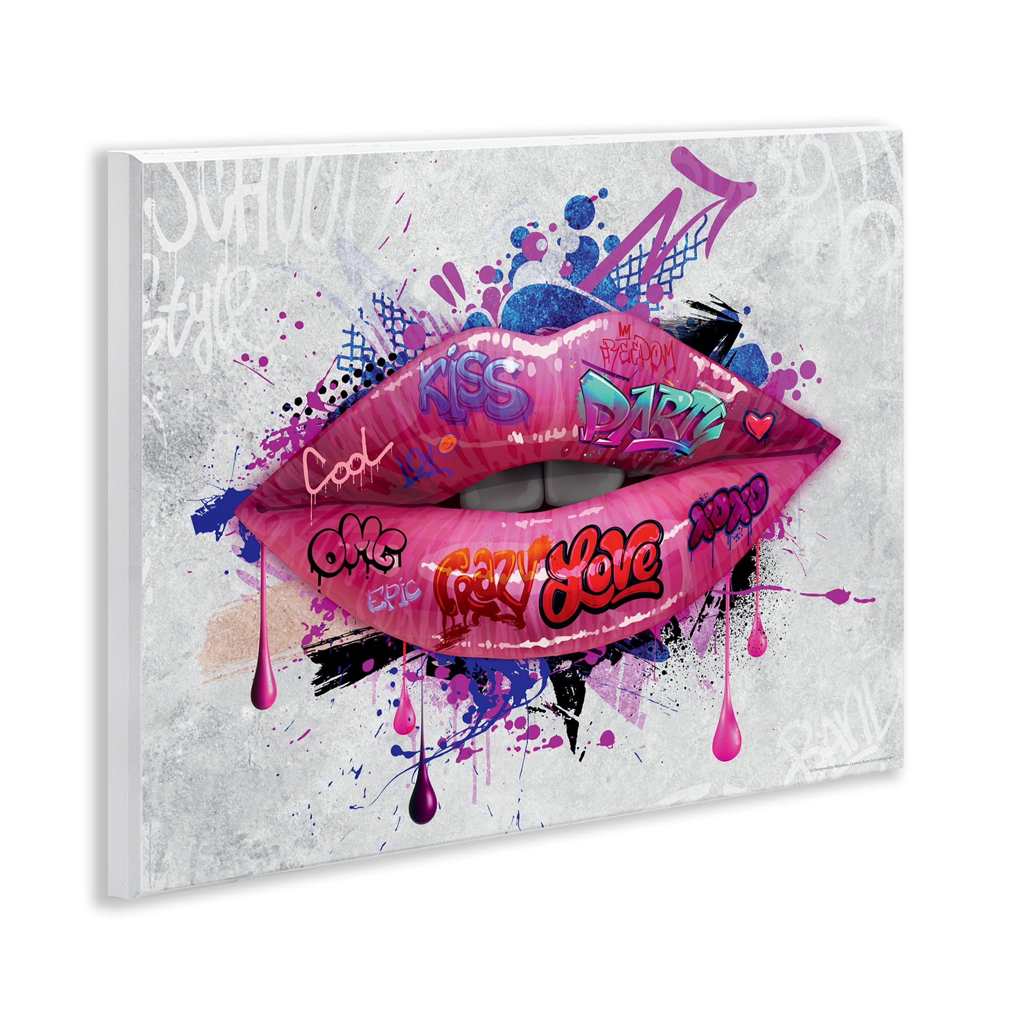 Stupell Industries Urban Graffiti Lips Abstract Painting Unframed Art Print Wall Art, 14 x 11