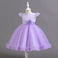 thumbnail image 6 of MAIHAN-Girls Sparkly Floral Tutu Dress -Girls dresses Short Sleeve Glitter Party Dress with Puff Sleeves, Breathable Stretch Fabric for Birthdays & Celebrations(StyleB-Purple,3-4Years), 6 of 7