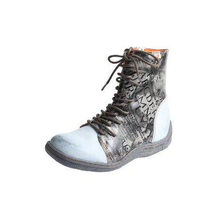 

TMA EYES Women s Leather Ankle Boots Lace-Up Patchwork Letter Printing Leather Boots for Women