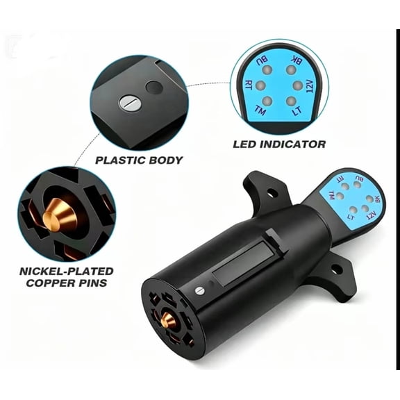 Vruelia 7 Pin Trailer Plug Tester, Way Wiring Tester for RV, Light , Tow Wire Brake Blade 12V Connector