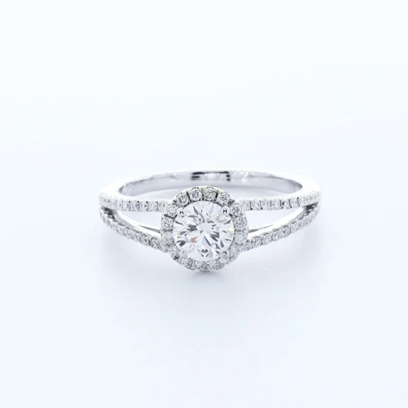 Split Shank Gorgeous Diamond Womens Ring, 14K White Gold Plated, Engagement Ring, Daily Wear Diamond Wedding Ring, Halo Diamond Anniversary Ring, 1.8 Ct Simulated Round Brilliant Cut Diamond
