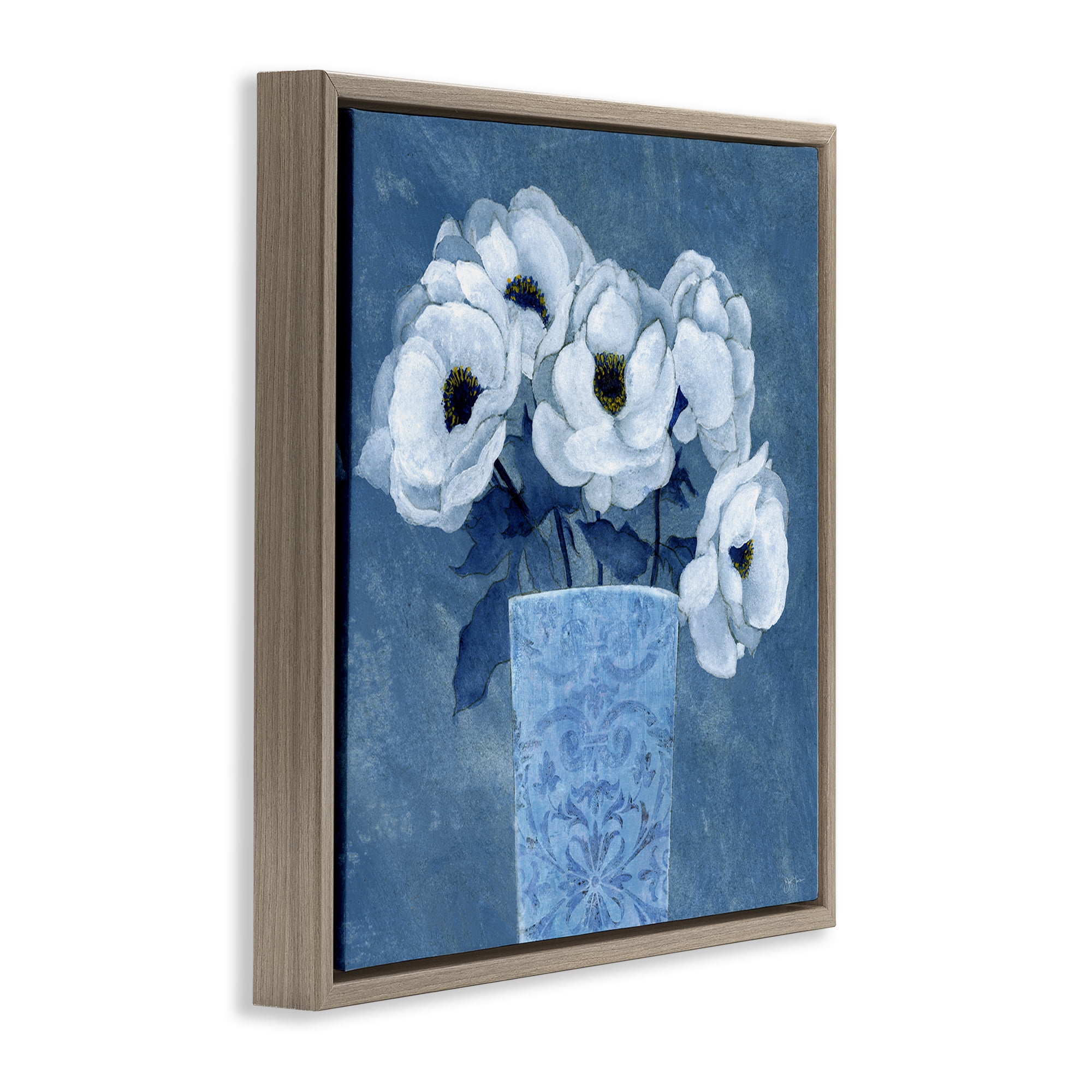 Stupell Industries Ornate Vase Flowers Plants & Flowers Painting Brown Floater Framed Canvas Art Print Wall Art, 25 x 25