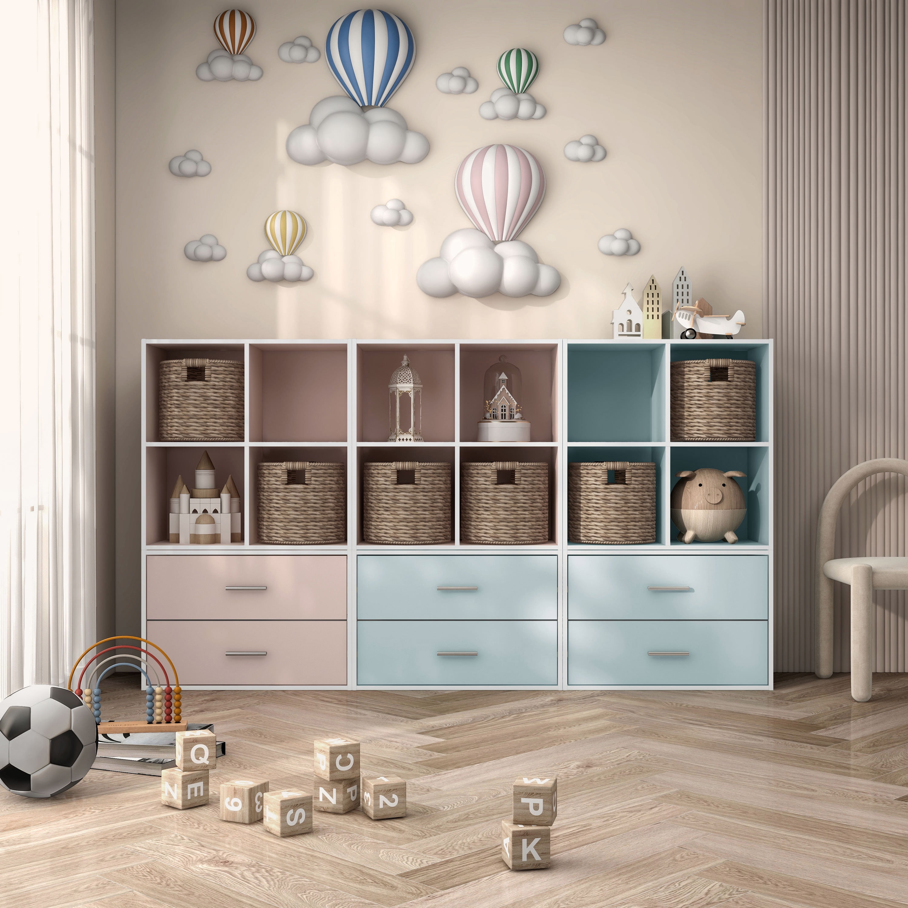 Furniture of America Brooks Stackable 4-Cube Wood Light Blue Kids Bookcase