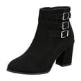 thumbnail image 2 of EKVAHL Women's Ankle Booties, Side Zip Adjustable Strap Block Heel Booties, Faux Suede Casual Office Work Walking Boots Black, 2 of 6