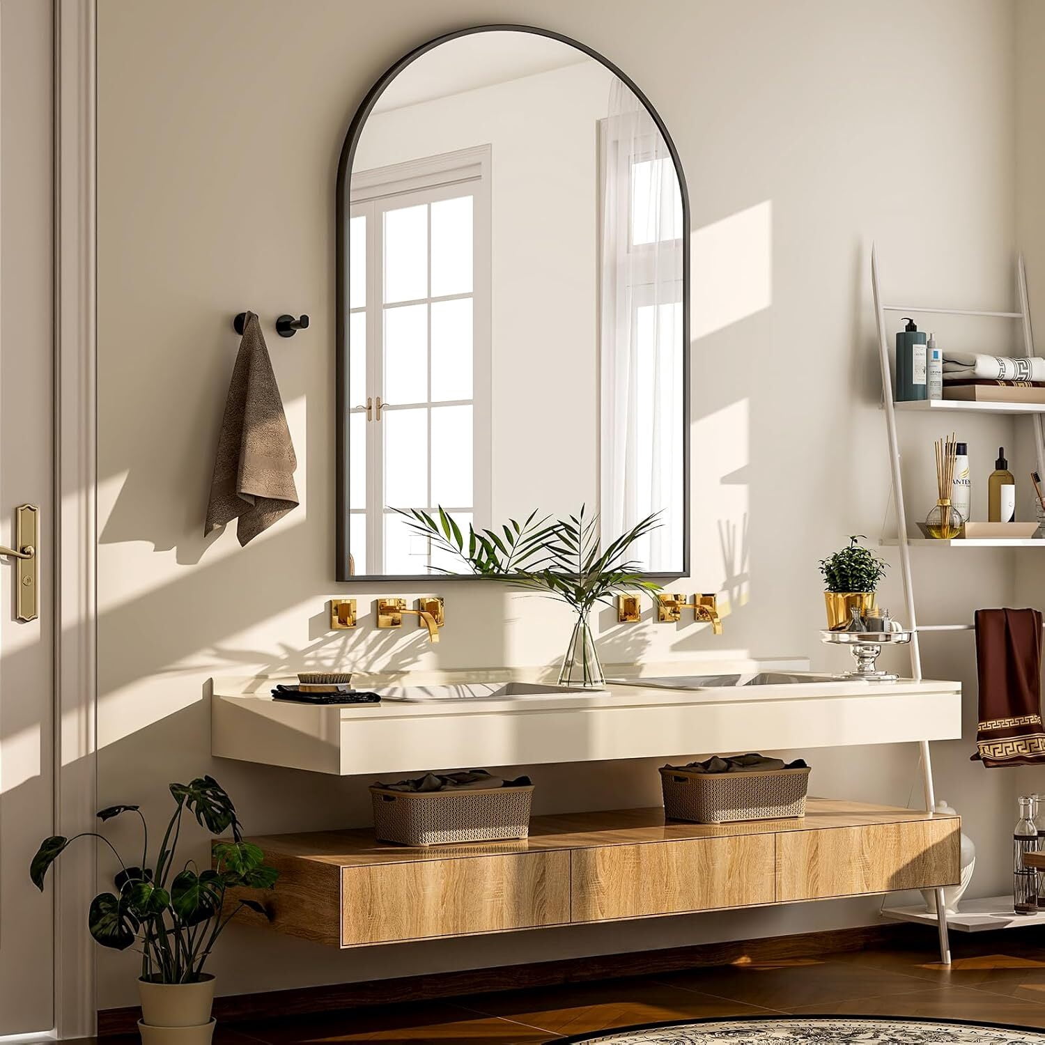 Anyrose 24"x 16" Arched Bathroom Mirror Wall Mirror, Black