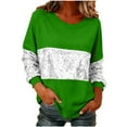 thumbnail image 2 of Mifsaly Women Sequin Patchwork Sweatshirt Oversized Crew Neck Raglan Long Sleeve Pullover Sweatshirts Party Work Casual Sparkly Tops Spring Fall Color Block Glitter Shirts Green, 2 of 8
