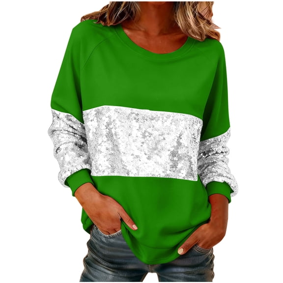 Busydd Women's Sweatshirts Trendy Sequins Crewneck Sweatshirts Women Casual Solid Color Womens Long Sleeve Tops L