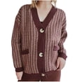 thumbnail image 2 of Itsame Cardigan Sweater Women Loose Button V-Neck Sweaters Long Sleeve Sweatertop Brown Size M, 2 of 5