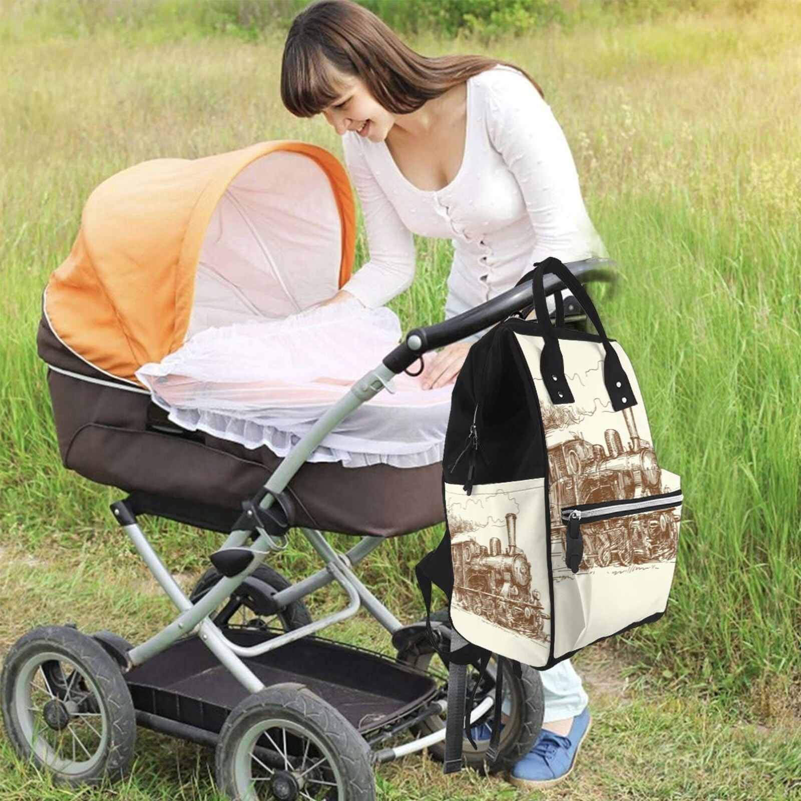 Ratiio Train Mummy Backpack - Waterproof Twill Canvas, Large Capacity Diaper Bag with Multiple Pockets and Adjustable Straps