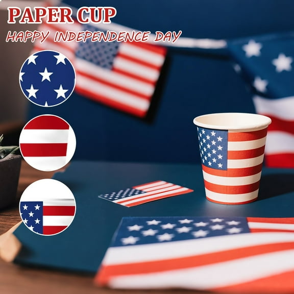 Patriotic American Flag Disposable Paper Cups 12 oz Party Cups for Independence Day BBQ Picnic Celebration Pack