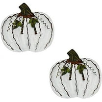 Metal Pumpkin Decoration for Home Free Standing Metal Flat Pumpkins,Set of 2, Fall Harvest DecorThanksgiving Halloween Outdoor Decoration - (White,12''H)