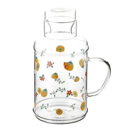 

1000ml Glass Pot Brief Style Cold Drink Cup High Temperature Resistant Borosilicate Glass Kettle Transparent Drink Calix Fruit Printed Tumbler for Drink Juice Water