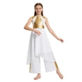 thumbnail image 6 of iiniim Girls Lyrical Praise Dance Tunic with Loose Pants 2 Piece Outfit Metallic Liturgical Worship Dress White 8, 6 of 7