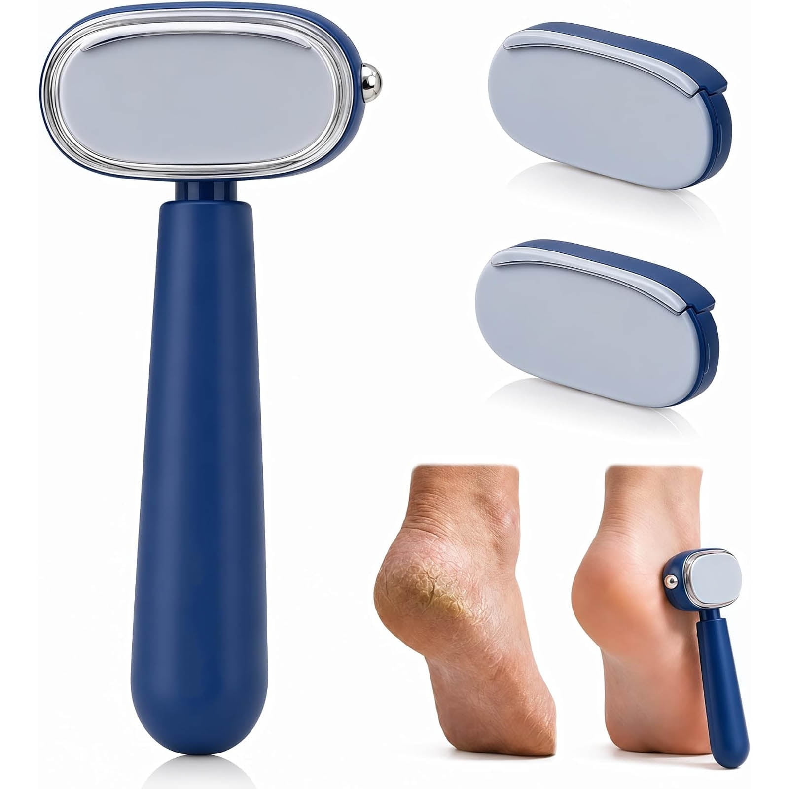 Heyheels Foot Scraper, Double-Sided Foot Scraper, Arc-Shaped Dead Skin Remover, Ergonomic Anti-Slip Handle, for Cracked Heels & Corns，Blue