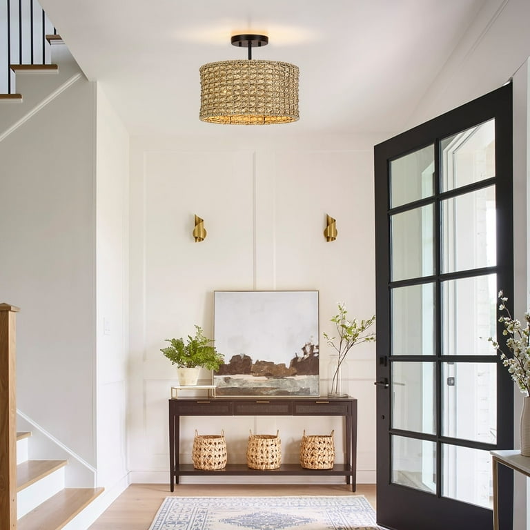 TRUE FINE 2-Light Rattan Semi-Flush Mount Ceiling Light TRUE FINE 2-Light Rattan Semi-Flush Mount Ceiling Light