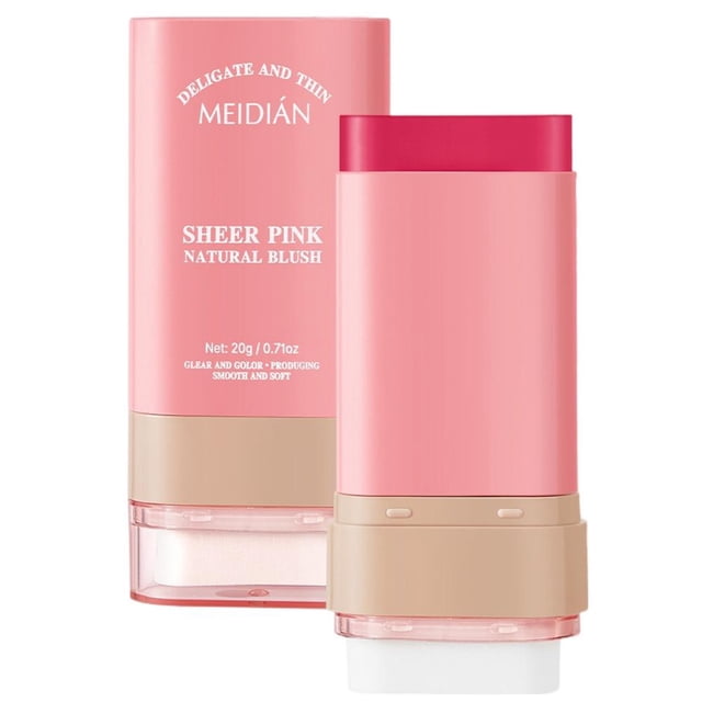 Meidian Cream Blush Stick & Nude Lipstick, Multi-Use Solid Cushion Makeup for Cheeks & Lips, Natural Finish, 3 Blendable Colors