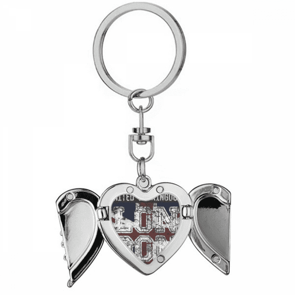 London UK England the Union Jack Flag Mark Heart Angel Wing Key Chain Holder