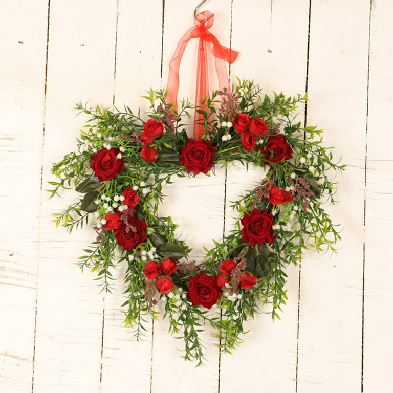 hirigin Valentine\'s Day Wreath-Rose Flowers Heart Shaped Wreath