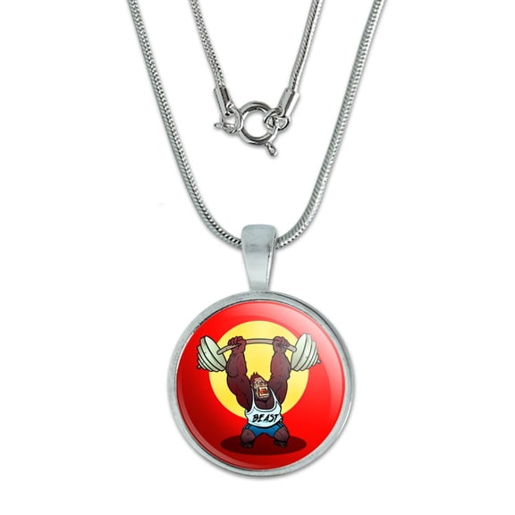 Gym Beast Lifting Weights Weightlifting Strength Training 0.75" Pendant with Sterling Silver Plated Chain
