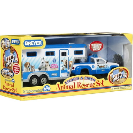 Breyer Stablemates Animal Rescue Truck and Horse Trailer Vehicle (1:32 (Flicka 3 Best Friends Trailer)