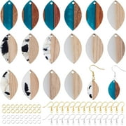 90 Pcs Resin Wood Earring Pendants Horse Eye Shape Resin Wood Charms Bulk Resin Wood Earring Makings Kit with Earring Hooks Jump Rings for Earring Necklace Making - 3 Colors
