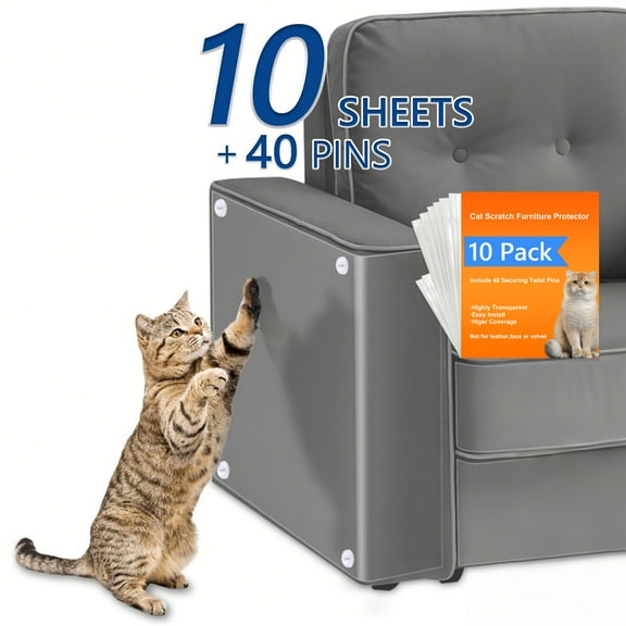 Tripumer 10pcs Strong Adhesive Cat Couch Protectors 3pcs 5.9x17.7inch Cat Scratch Furniture Protectors and 7pcs Anti-Scratch Clear Protectors 12x17.7inch with 40 Spiral Spikes