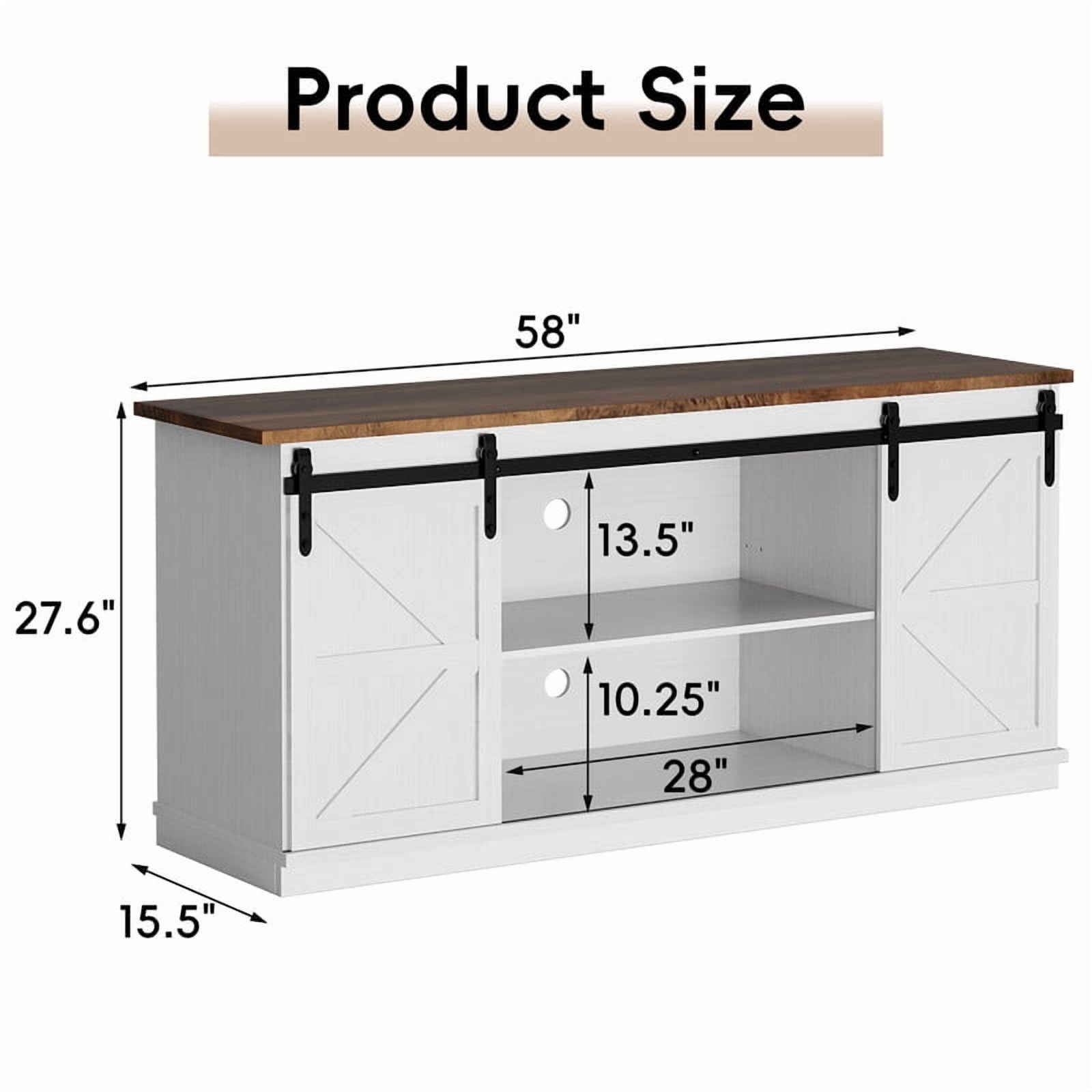 Vineego Rustic Modern TV Stand for 65-Inch TVs - Entertainment Center with Storage Cabinet & Sliding Barn Door Design,White