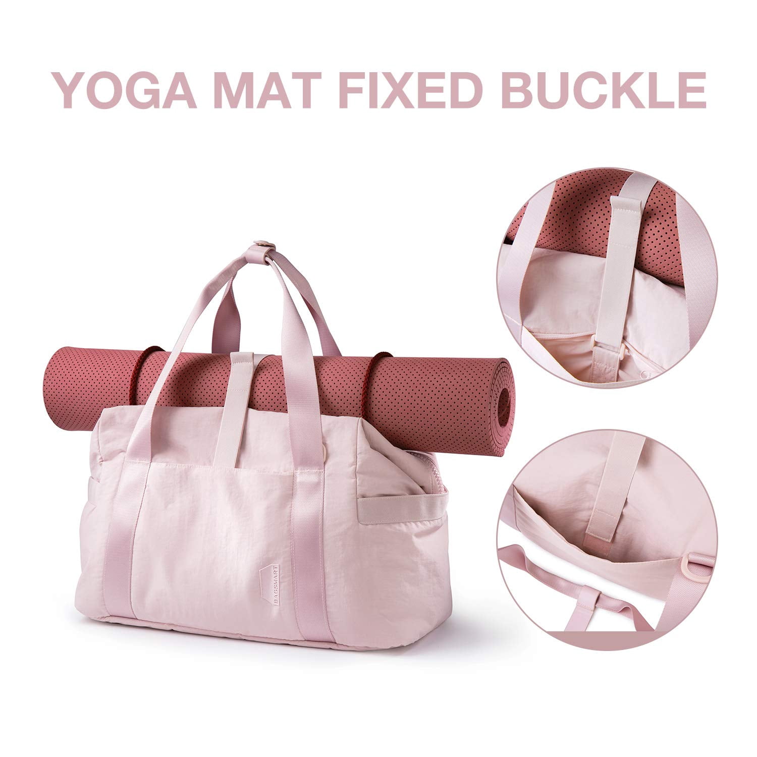 BAGSMART Travel Duffel Gym Bag for Women/Men, Weekender Carry on Overnight Bag, 30L Large Tote Bag Shoulder Handbags with Yoga Mat Bag Buckle & Trolley Sleeve, Pink