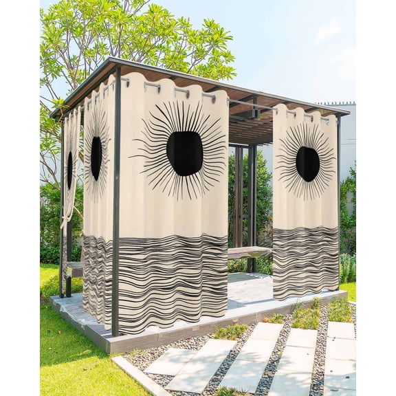 nqOlkjepod Outdoor Curtains for Patio Waterproof, Black Minimalist Lines Outdoor Privacy Panels Grommet, Modern Stripe Art Blackout Outside Curtains for Porch/Cabana/Pergola/Gazebo 54"x95", 1 Panel