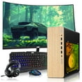 thumbnail image 1 of Restored HP Full Light Gaming PC Desktop Computer – AMD Pro A10-9700,GT 1030 Graphics,8GB RAM,256GB SSD,32 Inch Curved Monitor,RGB Keyboard with AI Copilot,Mouse,WiFi,RGB Headphone,Windows 11, 1 of 9