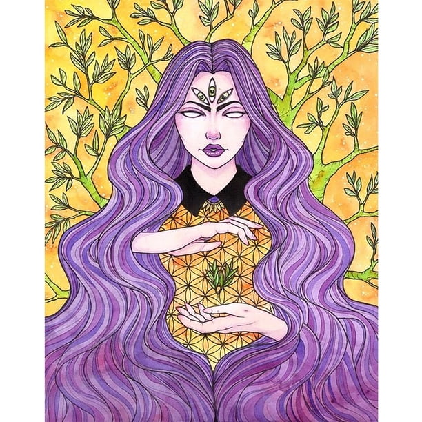 Pintura de diamante (DB0068) Mujer Bruja Ilusión Imagen de resina de diamantes de imitación redonda completa 45x60cm FLhrweasw Nuevo